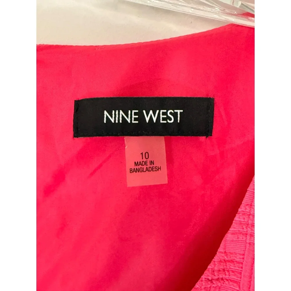 Nine West Dress Blazer Set Pink Textured Pleated Bell Sleeve Office Work Size 10
